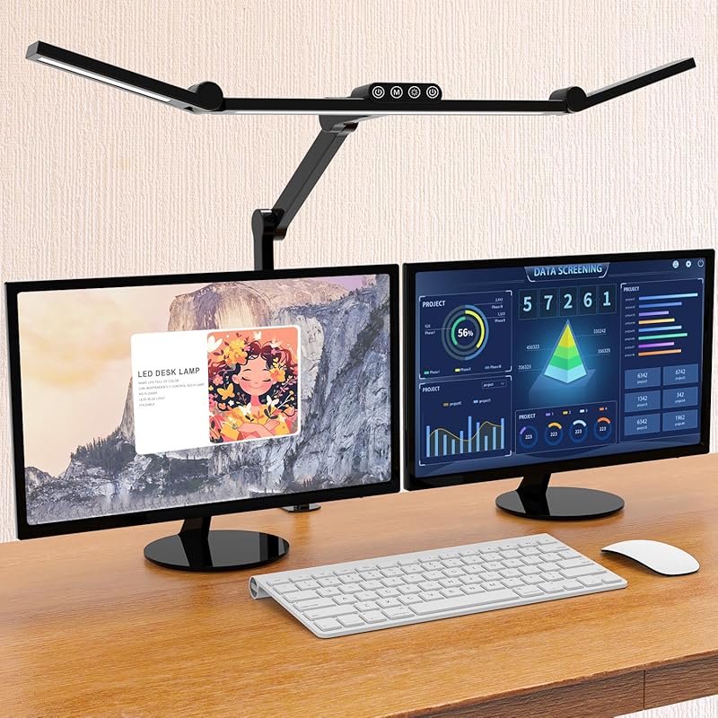 LED Architect Desk Lamp with Clamp. Auto-Dimming Computer Light with S