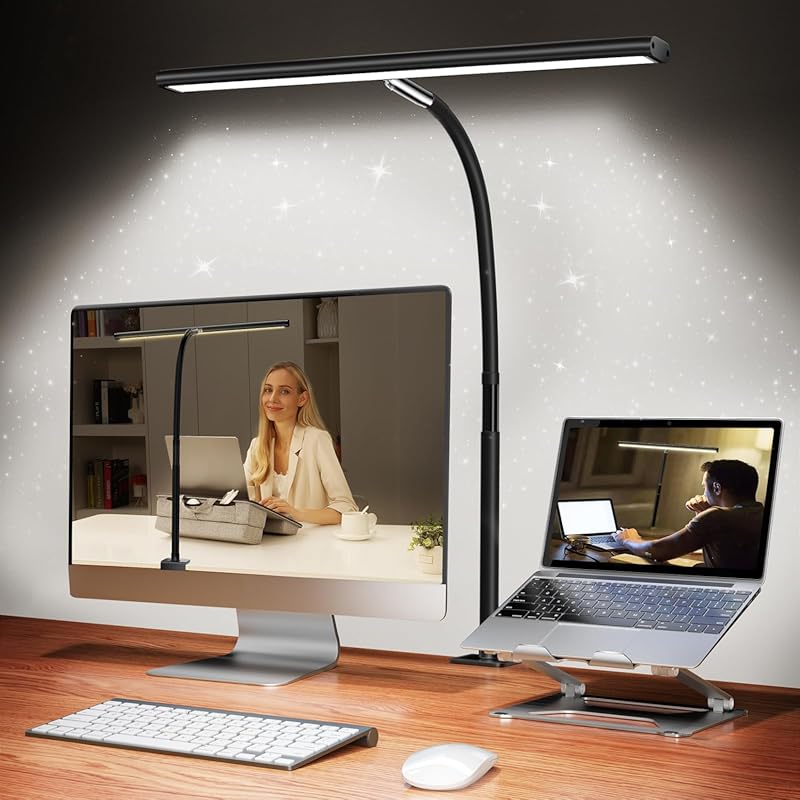 Eye-Caring LED Desk Lamp with Clamp and USB. Stepless Dimming, Flexibl
