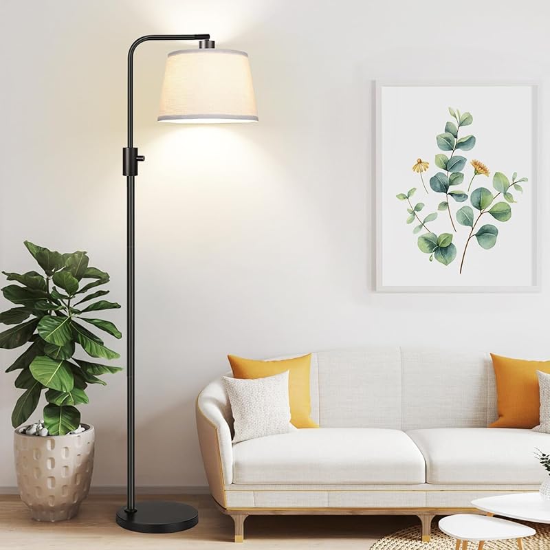 Upgraded Dimmable Arc Floor Lamp with 1000 Lumens LED Edison Bulb, Linen Shade