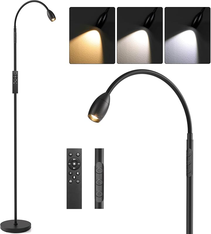 72" LED Reading Floor Lamp, Flexible Gooseneck, Dimmable Zoomable Spot