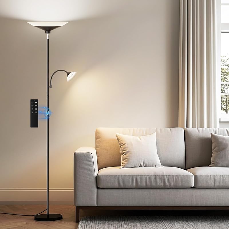 Upgraded 34W Dimmable Torchiere Floor Lamp with Remote & Touch Control
