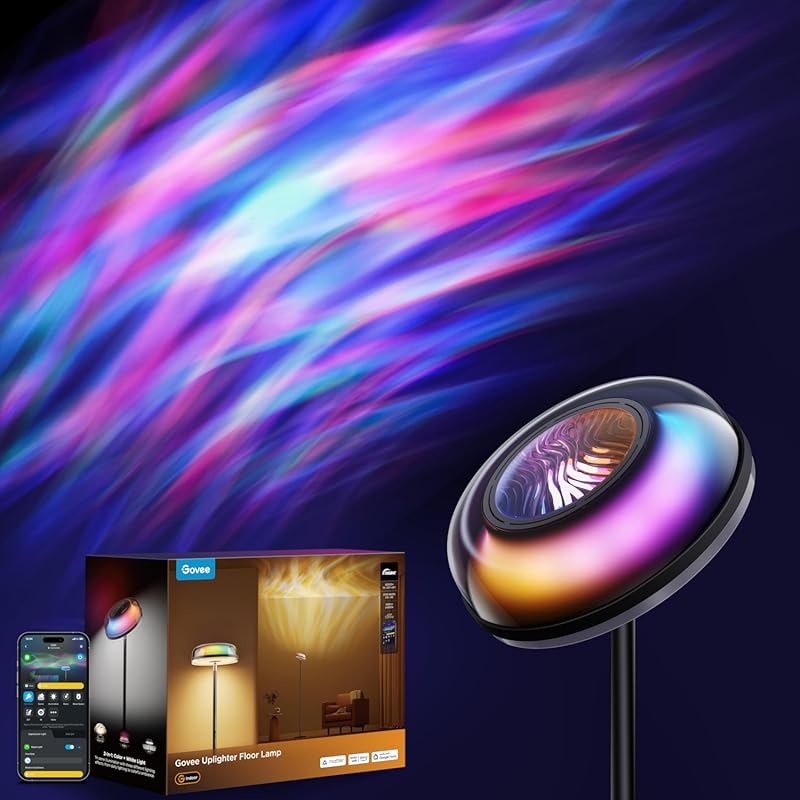 RGBIC Ripple Projector Uplighter Floor Lamp, Smart LED Corner Light wi