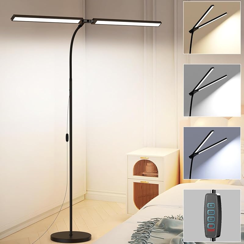 24W Ultra-Bright LED Double Head Floor Lamp with Adjustable Panels for