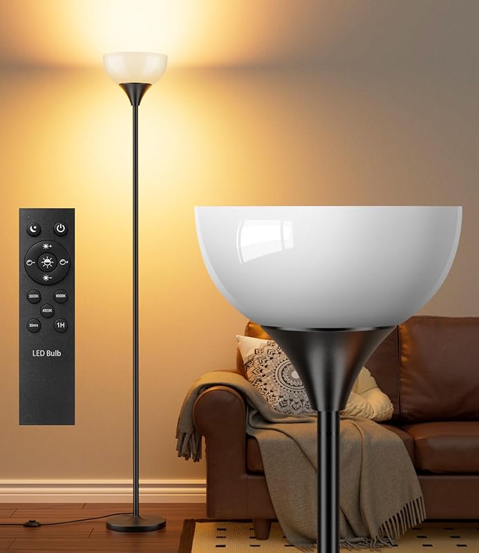 1200LM Dimmable Torchiere Floor Lamp with Remote & Foot Switch, Custom